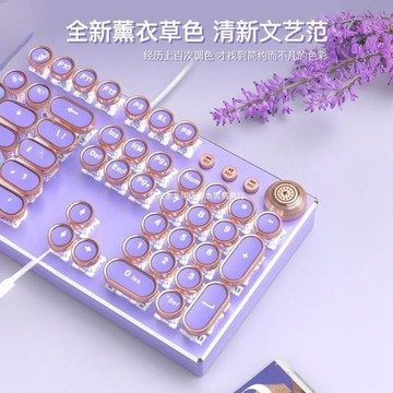 女生高顏值朋克紫色有線電競游戲辦公打字手感好機械鍵盤鼠標套裝