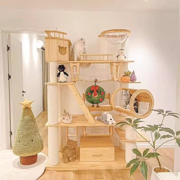 免運 實木大型貓爬架貓窩貓樹一體豪華進口貓咪別墅玩具