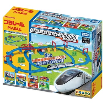 TAKARA TOMY PLARAIL 鐵道王國 台鐵 新自強號 EMU3000 豪華組 956761  410 x 310 x 95mm  白色車頭車廂 + 藍色軌道  1盒