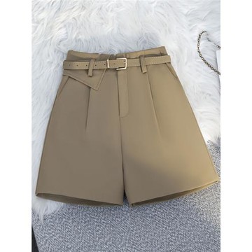 卡其色雪紡西裝短褲女夏天薄款2024新款小個子高腰a字闊腿五分褲