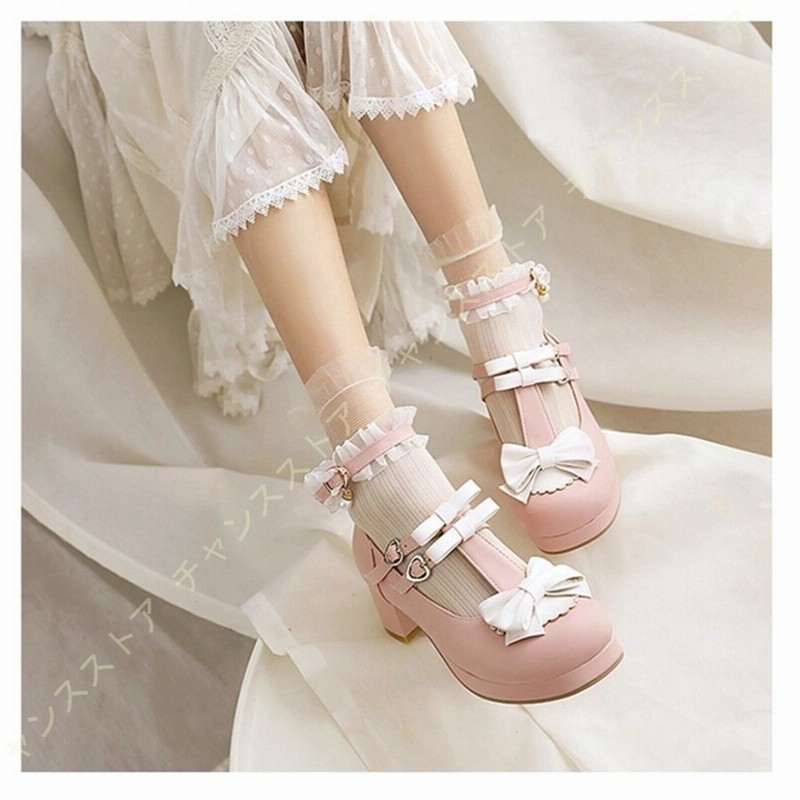 ロリータパンプス リボン ストラップ パンプス 厚底 靴 シューズ 森ガール 大人可愛い アンクルストラップ パンプス Lolita ロリータ風 カジュアル かわいい 通販 Lineポイント最大1 0 Get Lineショッピング