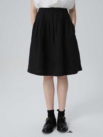 黑色亞麻經典百搭疊褶亞麻短半裙