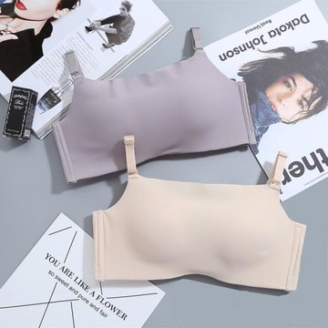 冰絲抹胸內衣女防走光聚攏裹胸無鋼圈一片式無痕小胸加厚款文胸罩