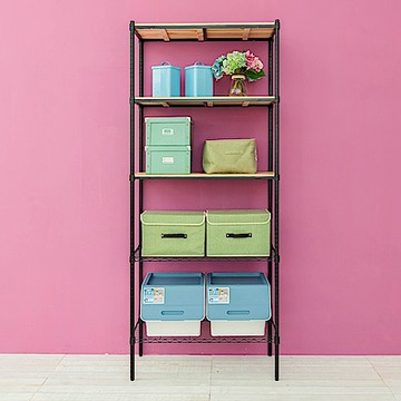 dayneeds 松木 90x45x210公分 五層收納架(烤漆黑) 實木層架/展示架/置物架