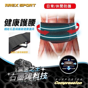【AREX SPORT】健康機能石墨烯護腰全能型運動腰夾 （超彈力魔鬼氈 加大尺寸護腰）