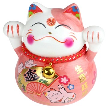 馥瑰馨盛 招財貓撲滿/擺件 附座墊 含開光加持 6件套組  生意旺盛  8.5 x 7.8 x 9.5cm