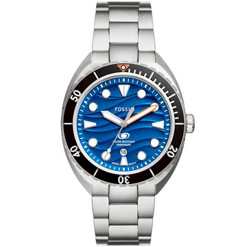 FOSSIL Breaker 突破蔚藍潛水手錶 銀色不鏽鋼鍊帶 42MM (FS6064)