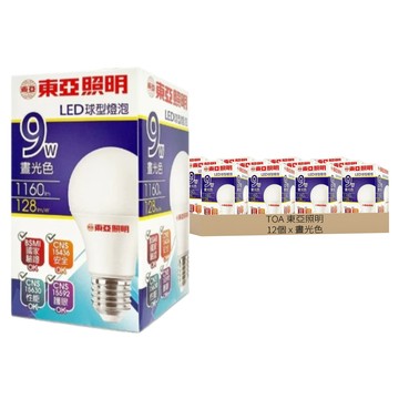 TOA 東亞照明 LED 9W 球泡燈 12個 Set E27 100-240V  晝光色(6500K)