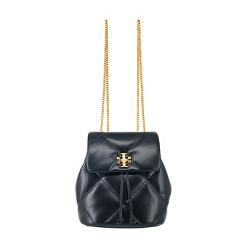 TORY BURCH KIRA 菱格紋絎縫翻蓋後背包(迷你/黑)