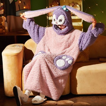 睡裙女秋冬季睡袍珊瑚絨連帽睡衣浴袍法蘭絨寬松甜美家居服可外穿