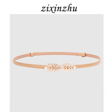 卡其色真皮細腰帶女配連衣裙子裝飾毛衣收腰時尚百搭ins風小皮帶