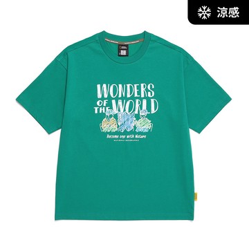 男女同款 ECO 微寬鬆 涼感 印花T恤 ｜ 世界奇蹟 - 綠色