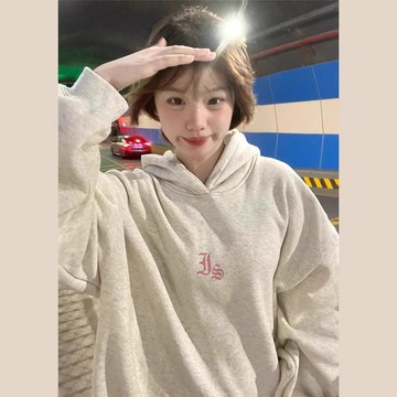 美式複古連帽加絨衛衣女鞦鼕2023慵懶風小衆oversize9LG2GT01