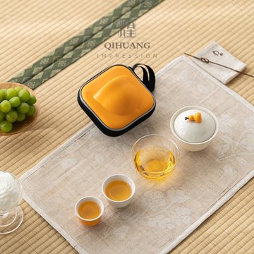 起煌丨葫蘆蓋碗旅行茶具套裝一壺二杯功夫茶具草木灰陶瓷快客杯