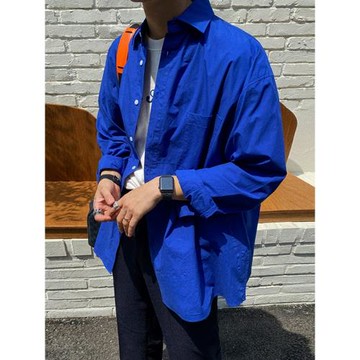 MRCYC藍色襯衫男長袖韓系潮流痞帥氣DK男士外套休閑男裝免燙襯衣