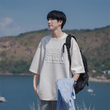 重磅鹿皮絨t恤男日系復古cityboy上衣夏季青少年短袖寬松半袖體恤