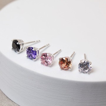 【SWS飾品】6mm多色單鑽耳環 純銀耳環 925銀 圓鑽