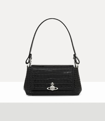 Vivienne Westwood Hazel Medium Handbag Emboss Croc Leather Black