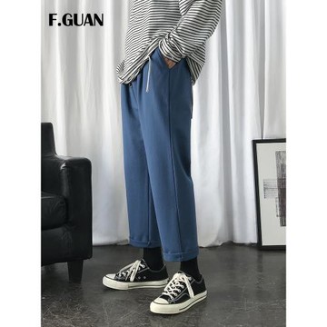 九分直筒褲男春秋寬松潮牌休閑褲純色衛褲精神小伙港風9分運動褲