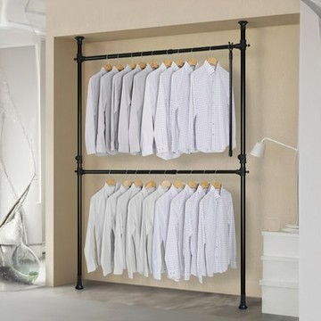 Liwoo 可調節頂天立地衣架 2層 附取衣桿  黑色  衣架100~170 x 130~275cm 取衣桿5 x 71.5cm