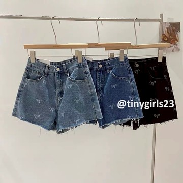 【太妮絲KD08】現貨 S-XL 韓系 送蝴蝶結緞帶 牛仔短褲 半鬆緊腰 顯瘦 牛仔褲 蝴蝶結