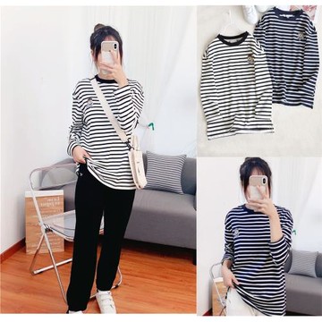 秋季新款 休閑活力韓版海軍風條紋長袖T恤 全棉圓領上衣 中大童鑫