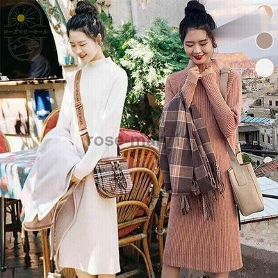 ニットワンピ 厚手 レディース ニットワンピース ミディアム丈 ワンピース ゆったり オフィス 長袖ワンピース 冬 秋 膝丈ワンピース シンプル 通販 Lineポイント最大get Lineショッピング