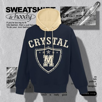 破損感CRYSTAL撞色美式帽T