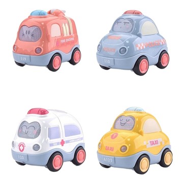 Jane&Nini Toy 趣味卡通小汽車聲光益智迴力車套裝 (4入組) 啟發認知 堅固耐用 柔和聲光  9.5 x 6.5 x 7.5cm  城市卡通車  1組