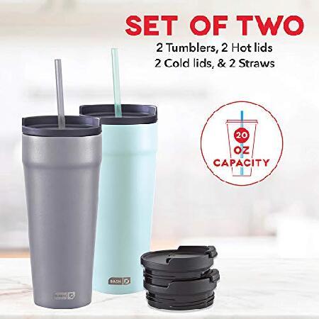 DASH 20oz Tumbler with Spill-Proof Lid and Straw, Stainless Steel Vacuum Insulated Coffee Tumbler Cup, Double Wall Powder Coated Travel Mug (Pack of