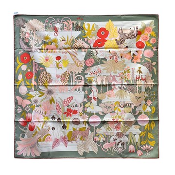 HERMES 經典Precious Paradise 90動植物印花絲質方巾/披巾(綠色)