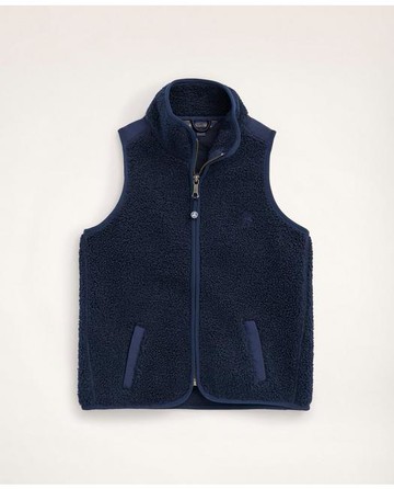 Brooks Brothers Boys Teddy Fleece Zip Vest | Navy | Size Medium