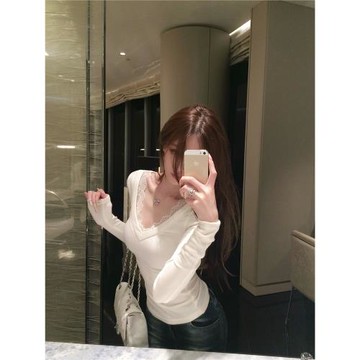 杜總家 溫柔展示大法*原創百搭修身蕾絲花邊V領顯瘦氣質上衣內搭