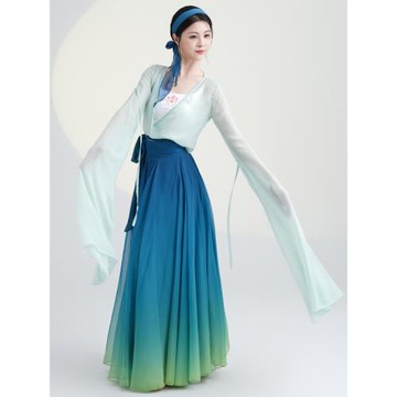古典舞服裝女飄逸水袖紗衣只此青綠舞練功服身韻上衣大擺裙演出服