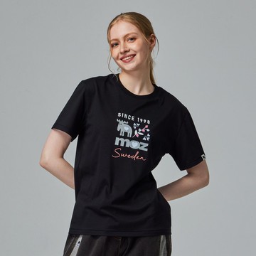 moz瑞典駝鹿 藝術花園 舒適柔棉 100%純棉短T-經典黑(亞洲版)女款