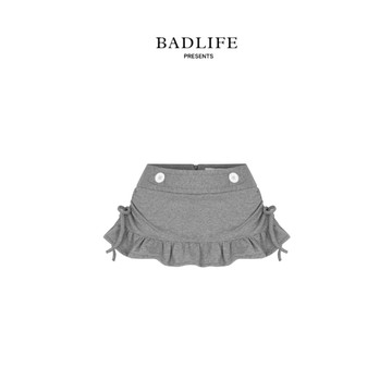 BADLIFE - ASTERACEAE 灰色荷葉邊針織短裙 排扣設計百褶裙