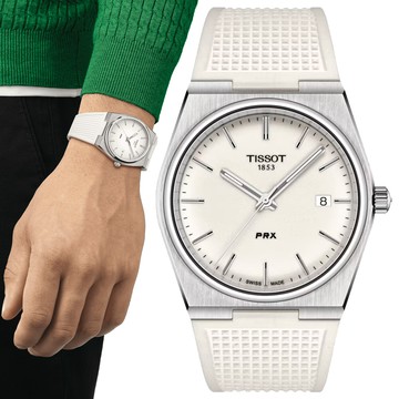 TISSOT天梭 PRX系列 簡約復古石英腕錶-白 40mm / T1374101701100