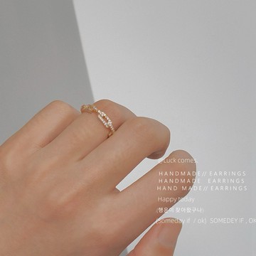 『Mika迷卡』T14現貨 新款設計感鍍14K金微鑲鋯石鏈條開口可調節戒指 預購請聊聊