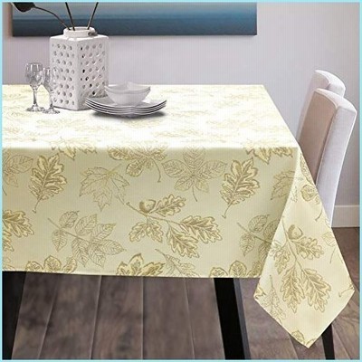 新品CAIT CHAPMAN HOME COLLECTION Harvest Leaf Yarn Dyed Metallic Jacquard Woven Tablecloth Runner and Napkin (60"x120" Tablecloth)