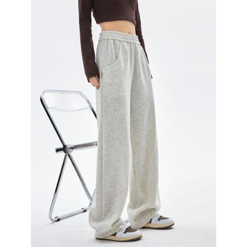 灰色美式運動褲女春秋冬2024新款高腰垂感寬松直筒衛褲香蕉闊腿褲