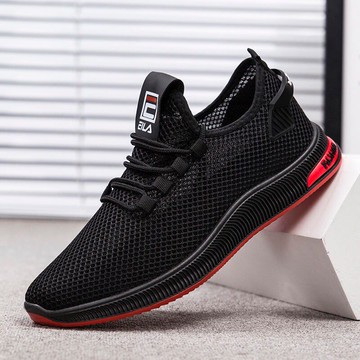 網眼男鞋夏天透氣薄款防臭工作鞋45碼男士全黑色網鞋網面單鞋38碼