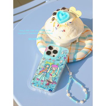 AUUPOINT適用蘋果15promax藍色夏天復古千禧年手機殼14pro個性雙層卡通可愛圖案13保護殼Y2K原創iphone手機殼