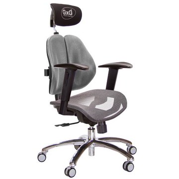 GXG 雙軸枕 雙背電腦椅(鋁腳/2D升降扶手) 中灰網座 TW-2704 LUA2
