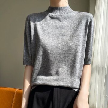[米蘭精品] 現貨+預購 羊毛針織衫五分袖毛衣-半高領保暖純色簡約女上衣8色74lc27