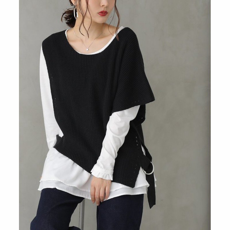 オシャレウォーカー アシメデザインニットベスト レディース ブラック 2 Ll 3l Osharewalker 通販 Lineポイント最大get Lineショッピング