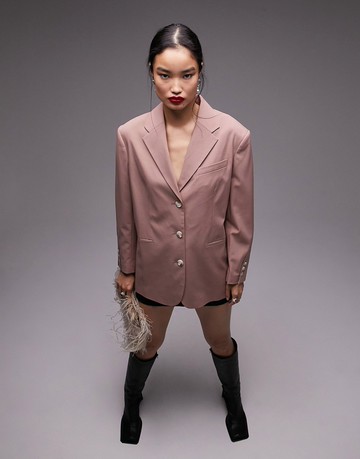 Topshop Tailored co-ord oversized blazer with twisted sleeve in pink