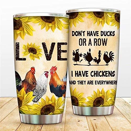 Rooster Chicken Coffee Tumbler With Straw and Lid,Sunflower 20oz Double Wal