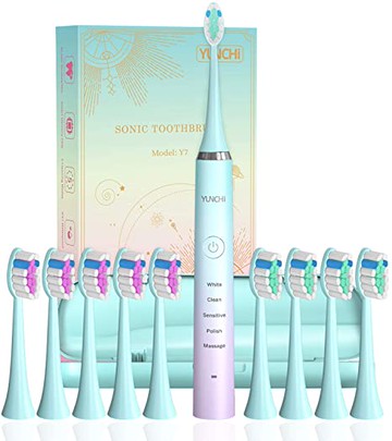 YUNCHI 成人電動牙刷Y7充電式電動聲波牙刷（藍色10個刷頭）