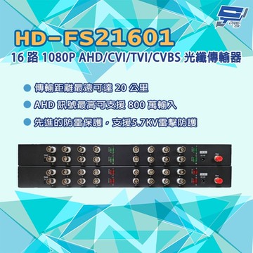 昌運監視器 HD-FS21601 16路1080P AHD/CVI/TVI/CVBS 同軸光纖傳輸器 光電轉換器 一對