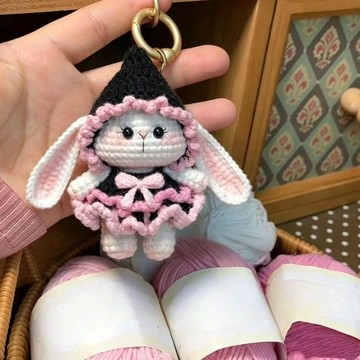 送教程💛手工鉤針diy毛線編織暗夜甜心小兔子掛件玩偶材料包鑰匙扣包掛扣 編織材料包diy diy手作材料包 羊毛氈編織